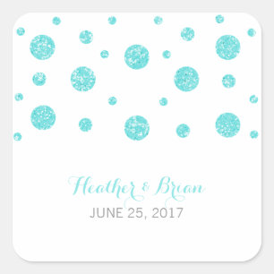 Turquoise Glitter Confetti Wedding Stickers