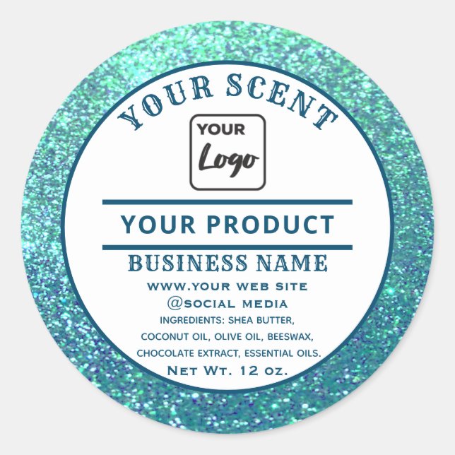 Turquoise glitter Custom logo product label (Front)
