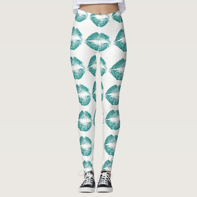 Turquoise Glitter Lips #2 Leggings (Front)