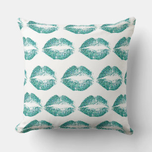 Turquoise Glitter Lips #4 Cushion