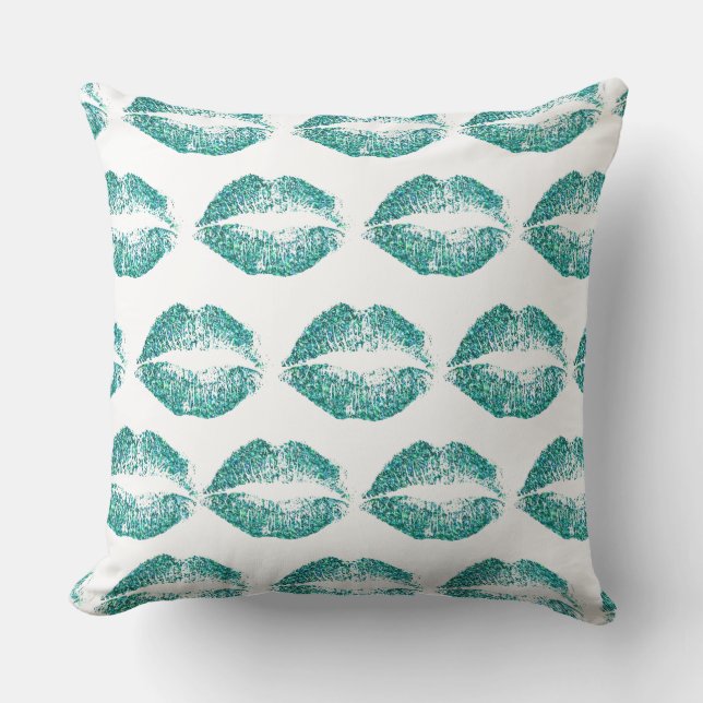 Turquoise Glitter Lips #4 Cushion (Front)
