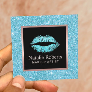 Turquoise Glitter Lips Beauty Salon Makeup Artist Square Business Card