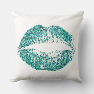 Turquoise Glitter Lips Cushion
