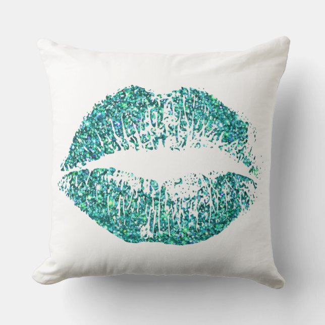 Turquoise Glitter Lips Cushion (Front)