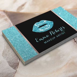 Turquoise Glitter Lips Modern Makeup Artist Salon Business Card