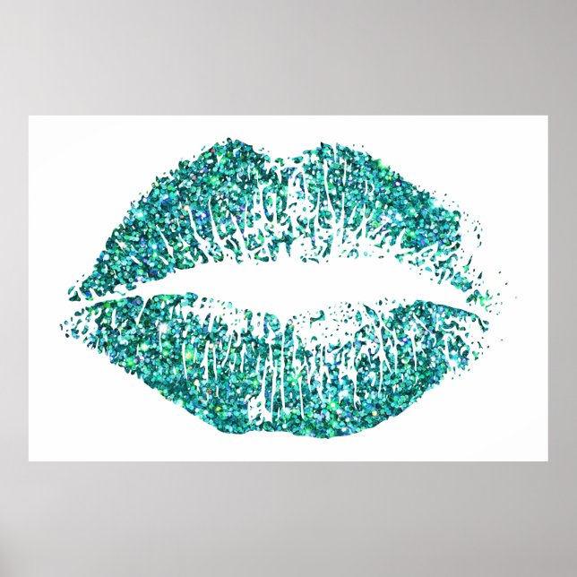Turquoise Glitter Lips Poster (Front)