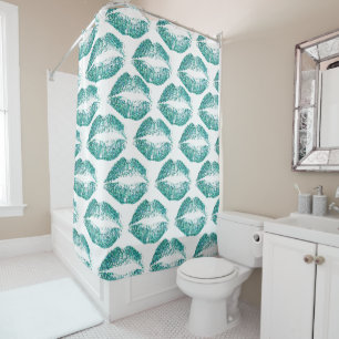 Turquoise Glitter Lips Shower Curtain