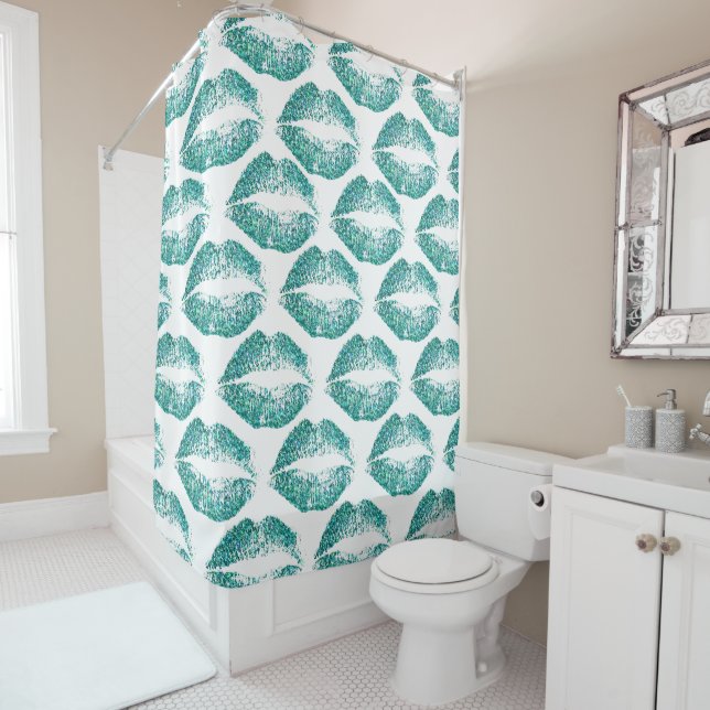 Turquoise Glitter Lips Shower Curtain (In Situ)
