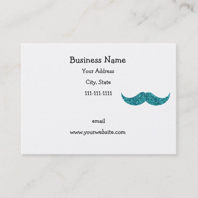 Turquoise glitter moustache business card (Front)