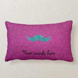Turquoise glitter moustache lumbar cushion