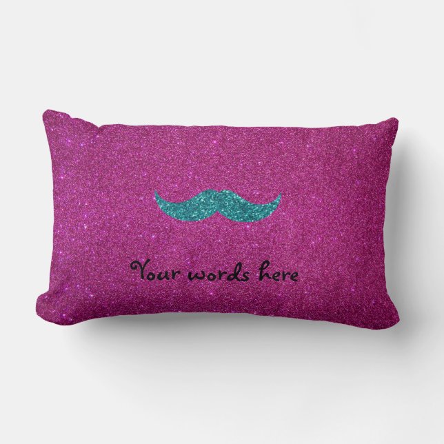 Turquoise glitter moustache lumbar cushion (Front)