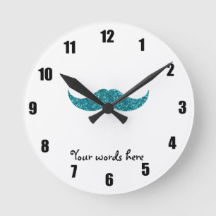 Turquoise glitter moustache round clock