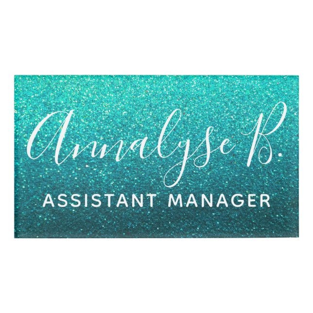 Turquoise Glitter Ombre Sparkly Name Professional Tag (Front)