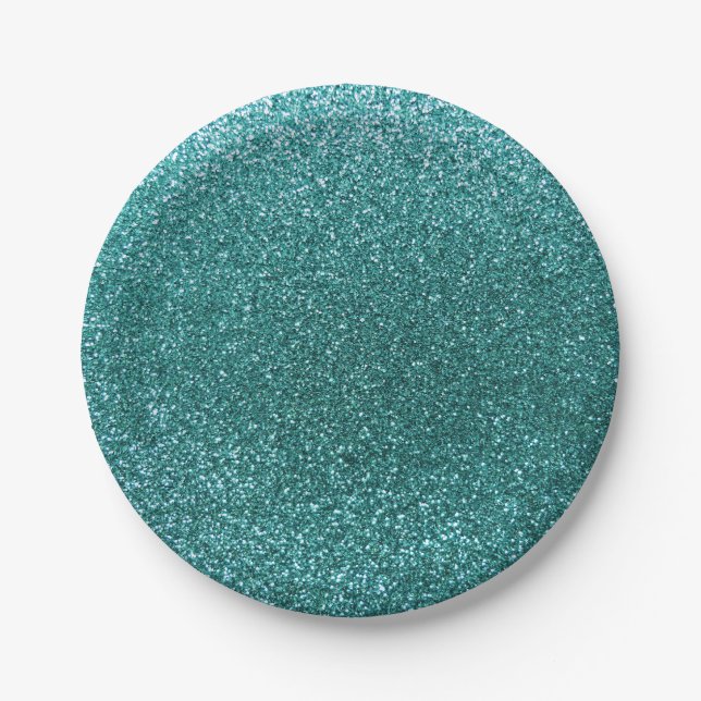 Turquoise glitter paper plate (Front)
