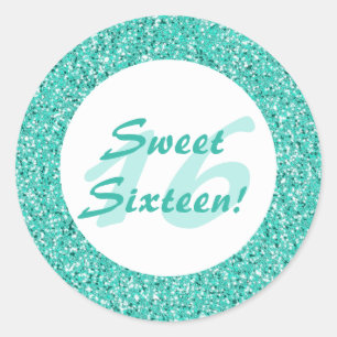 Turquoise Glitter Pattern Look-like Sweet Sixteen Classic Round Sticker