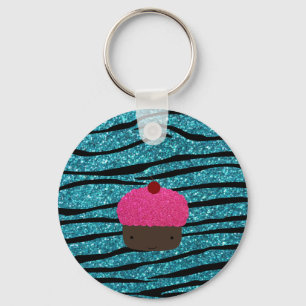 Turquoise glitter pink glitter cupcake key ring