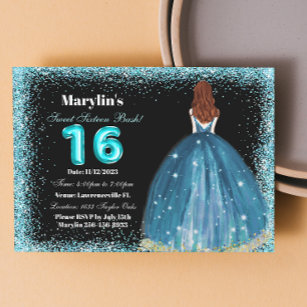 Turquoise Glitter Princess Extravaganza: Sweet 16 Invitation