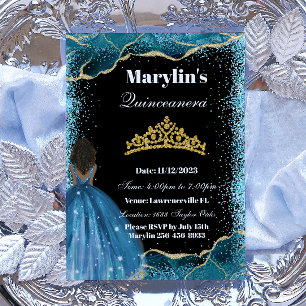 Turquoise Glitter Princess Quinceañera Tiara Magic Invitation