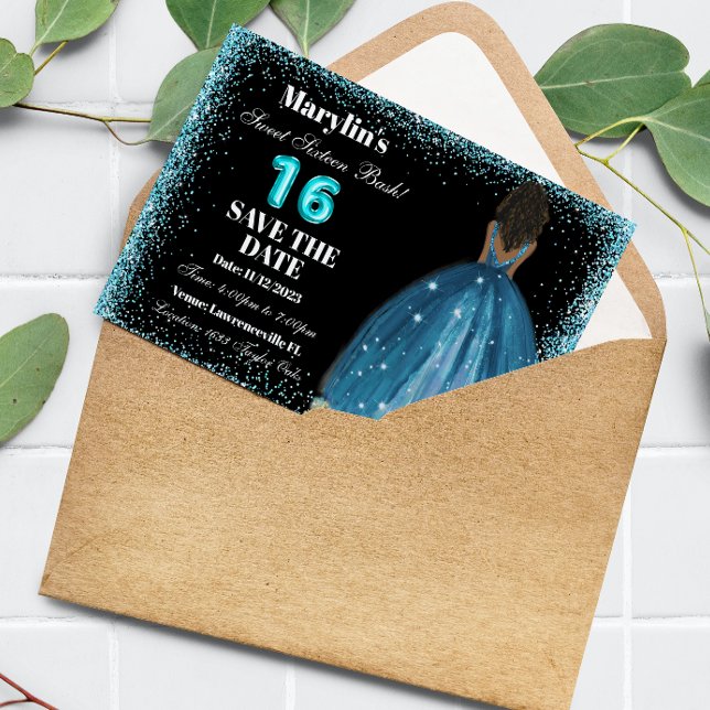 Turquoise Glitter Princess Sweet 16 Foil Balloon Save The Date (Creator Uploaded)