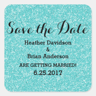 Turquoise Glitter Save the Date Stickers