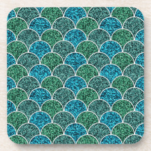 Turquoise Glitter Scales Pattern Coaster