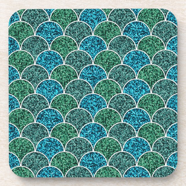 Turquoise Glitter Scales Pattern Coaster (Front)
