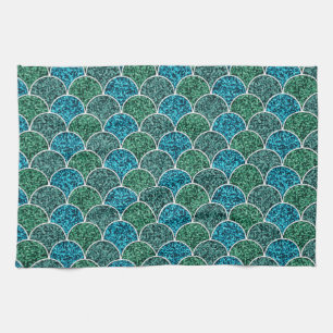 Turquoise Glitter Scales Pattern Tea Towel