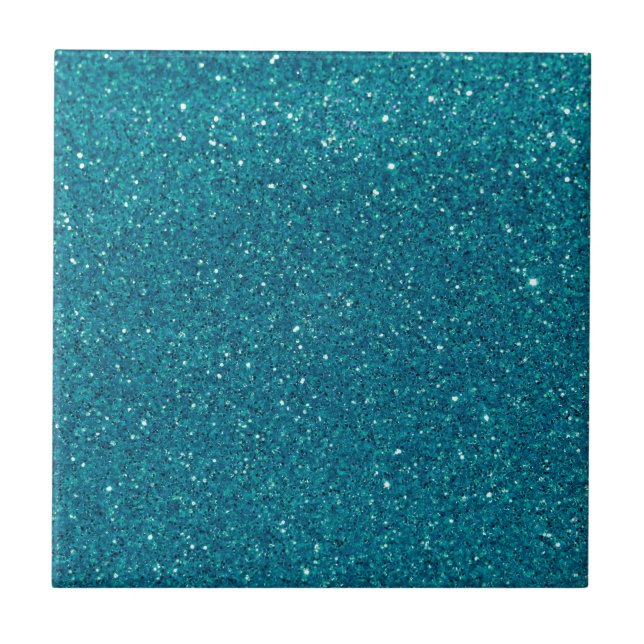 Turquoise Glitter Sparkles Ceramic Tile (Front)