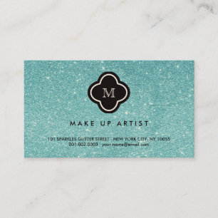 Turquoise Glitter Sparkles Quatrefoil Profile Card