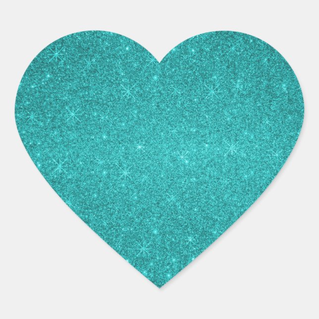 Turquoise glitter stars heart sticker (Front)