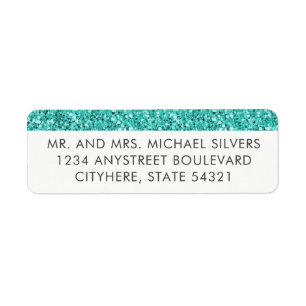 Turquoise Glitter Stripe Return Address Labels