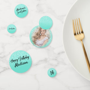 Turquoise Glitter Sweet 16 Party Table Confetti