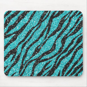 Turquoise Glitter Zebra Print Mouse Pad