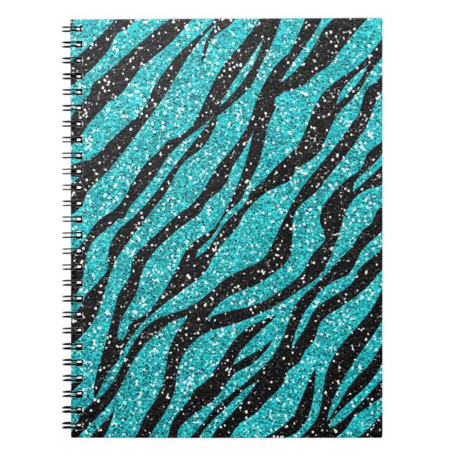 Turquoise Glitter Zebra Print Notebook (Front)