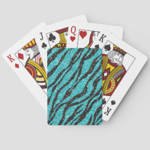 Turquoise Glitter Zebra Print Playing Cards