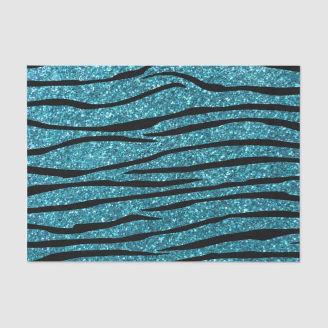 Turquoise glitter zebra stripes tissue paper (Front)