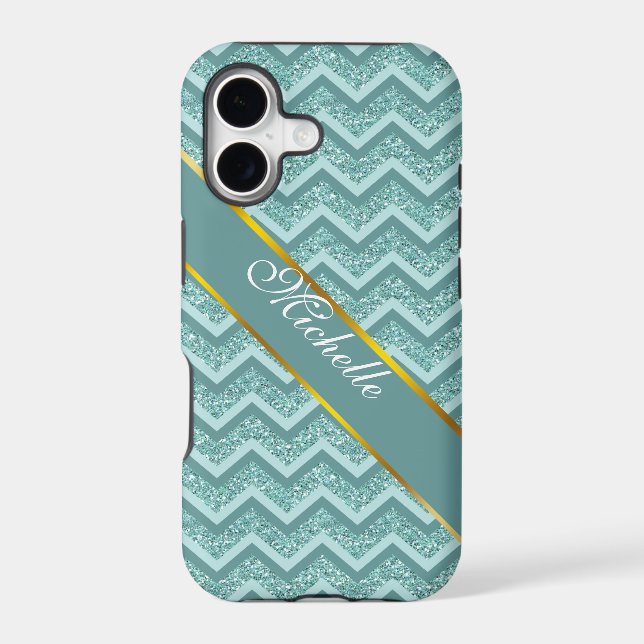 Turquoise Glitter ZigZag Pattern (Back)
