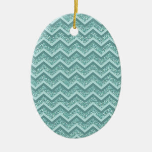 Turquoise Glitter ZigZag Pattern Ceramic Tree Decoration