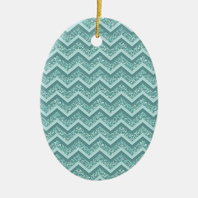 Turquoise Glitter ZigZag Pattern Ceramic Tree Decoration (Front)