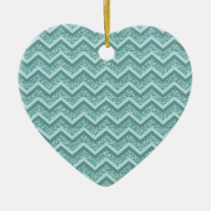 Turquoise Glitter ZigZag Pattern Ceramic Tree Decoration