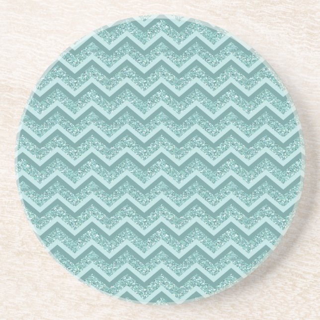 Turquoise Glitter ZigZag Pattern Coaster (Front)