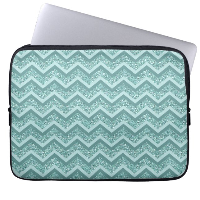 Turquoise Glitter ZigZag Pattern Laptop Sleeve (Front)