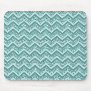 Turquoise Glitter ZigZag Pattern Mouse Pad
