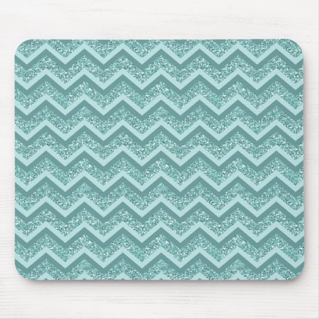Turquoise Glitter ZigZag Pattern Mouse Pad (Front)