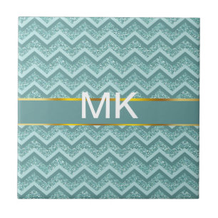 Turquoise Glitter ZigZag Pattern Tile