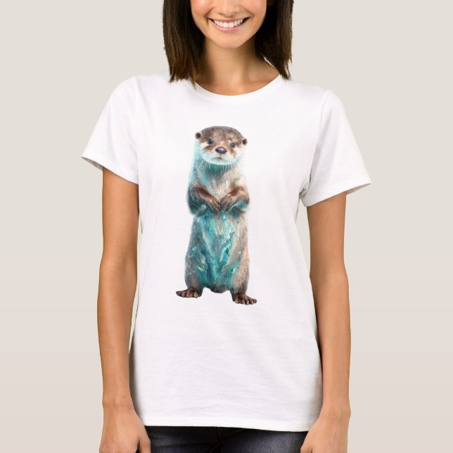 Turquoise Glow Galaxy Otter Women T-Shirt (Front)
