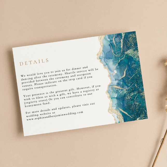 Turquoise Gold Agate Modern Wedding Enclosure Card (Creator Uploaded)