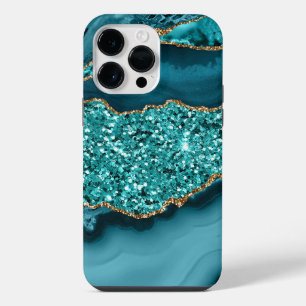 TURQUOISE & GOLD AGATE PATTERN iPhone 14 PRO MAX CASE