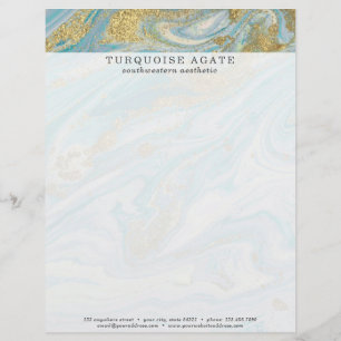 Turquoise & Gold Agate Stone Geode Marble Swirl Custom Letterhead
