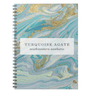 Turquoise & Gold Agate Stone Geode Marble Swirl Notebook